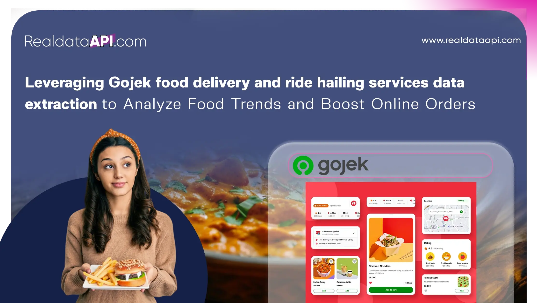 Gojek food delivery and ride hailing services data extraction for real-time food trends, pricing insights, and delivery performance tracking.