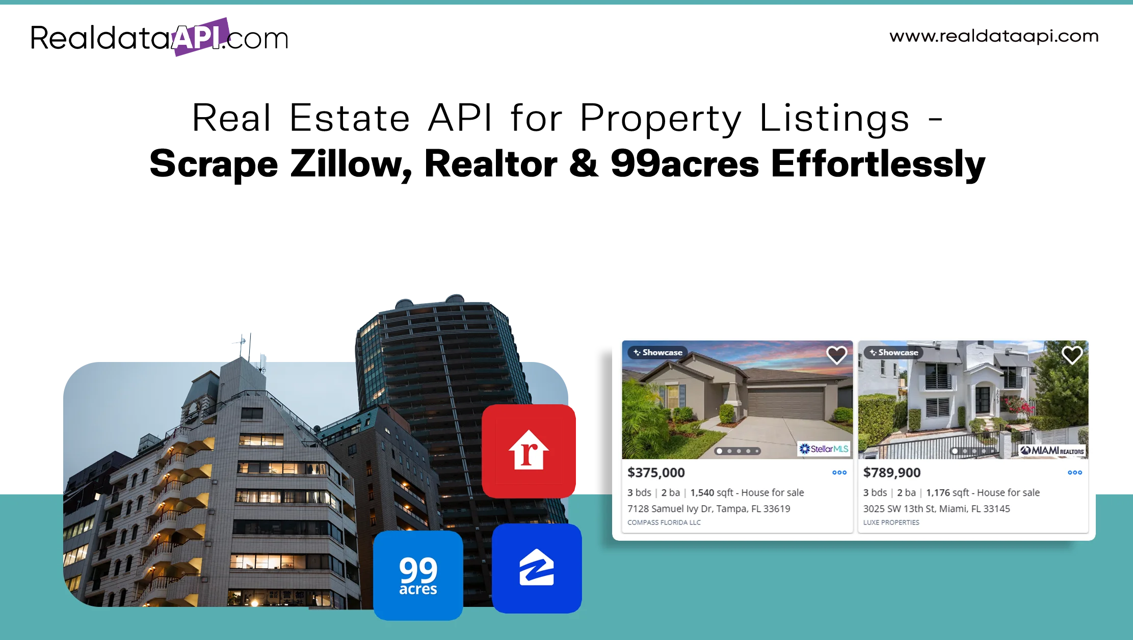 Real Estate API for Property Listings - Scrape Zillow, Realtor & 99acres Effortlessly