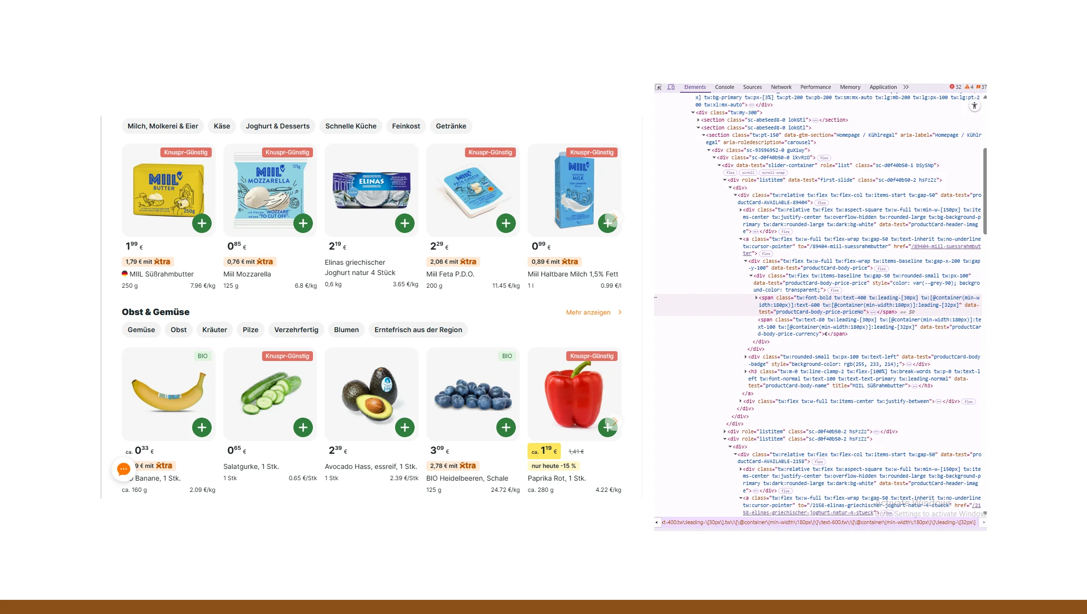 Extract Knuspr product listings and stock data