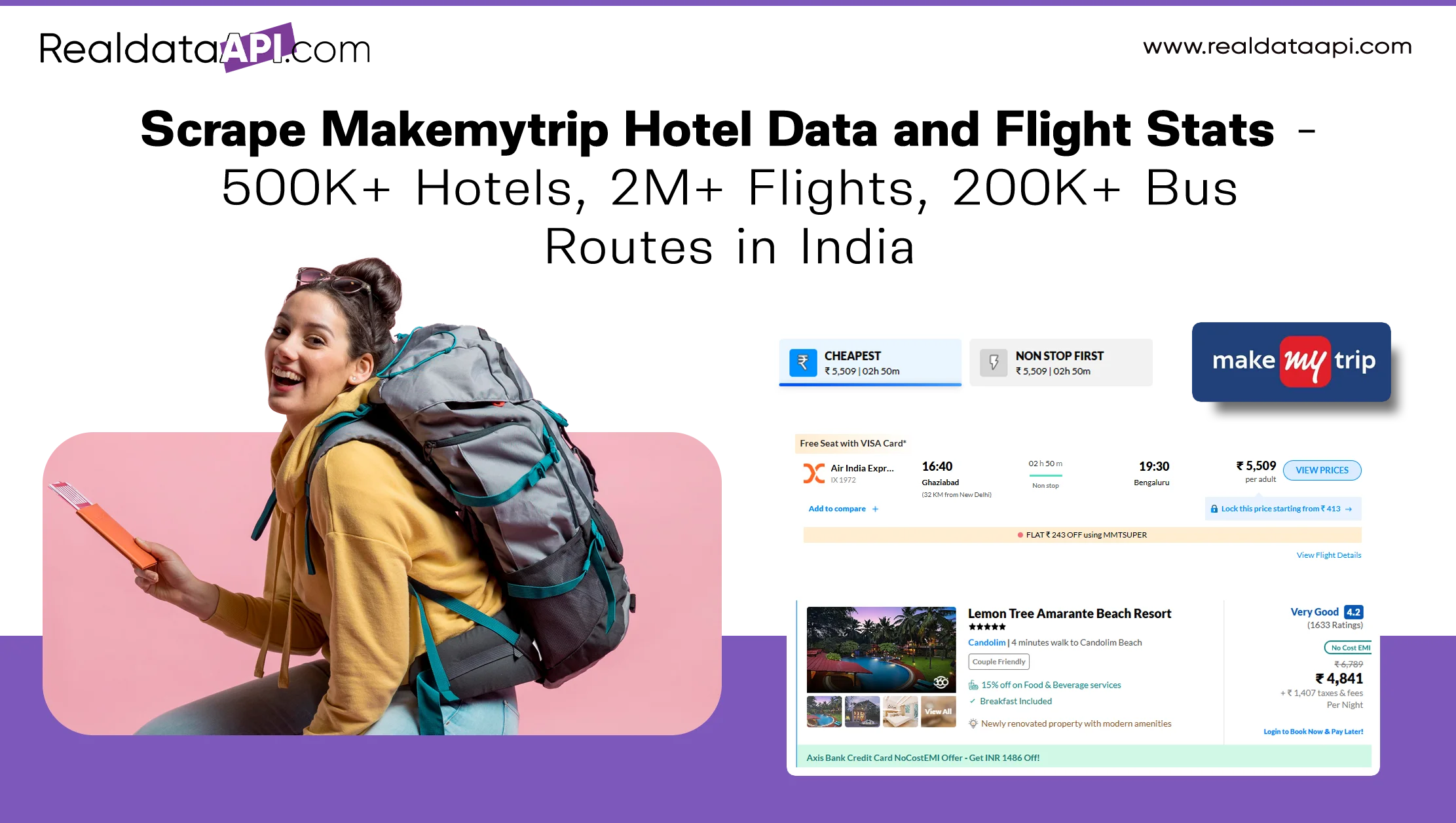 
Scrape Makemytrip Hotel Data and Flight Stats - 500K+ Hotels, 2M+ Flights, 200K+ Bus Routes in India
